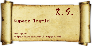 Kupecz Ingrid névjegykártya